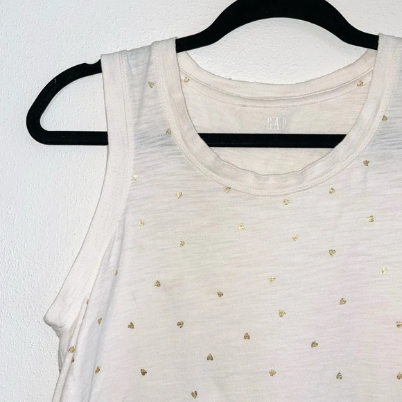 GAP Cotton Blend White & Gold Metallic Heart Print Tank Top Small Women’s - Picture 3 of 11